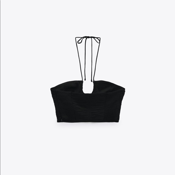 NWT Zara Black Satin Effect Draped Halter Top - Picture 5 of 9